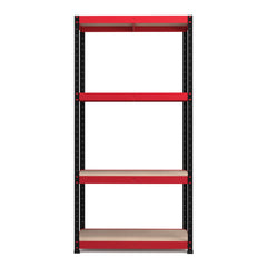 1800x900x400mm 300kg UDL 4x Tier Freestanding RB Boss Unit with Red & Black Powdercoated Steel Frame & MDF Shelves