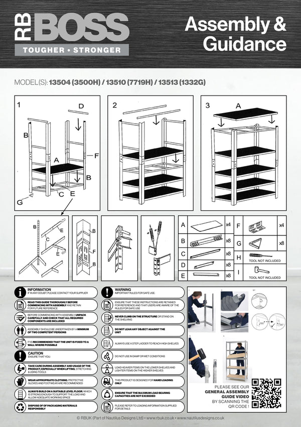 1800x1600x600mm 300kg UDL 4x Tier Freestanding RB Boss Unit with Red & Black Powdercoated Steel Frame & MDF Shelves