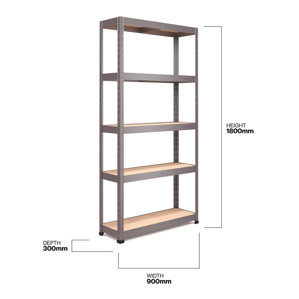 1800x900x300mm 250kg UDL 5x Tier Freestanding RB Boss Unit with Galvanised Steel Frame & MDF Shelves