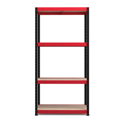 1800x900x300mm 500kg UDL 4x Tier Freestanding RB Boss Unit with Red & Black Powdercoated Steel Frame & MDF Shelves