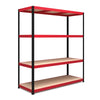 1800x1600x600mm 500kg UDL 4x Tier Freestanding RB Boss Unit with Red & Black Powdercoated Steel Frame & MDF Shelves