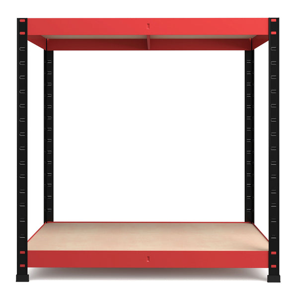900x900x600mm 800kg UDL 2x Tier Freestanding RB Boss Workstation Unit with Red & Black Powdercoated Steel Frame & Chipboard Shelves