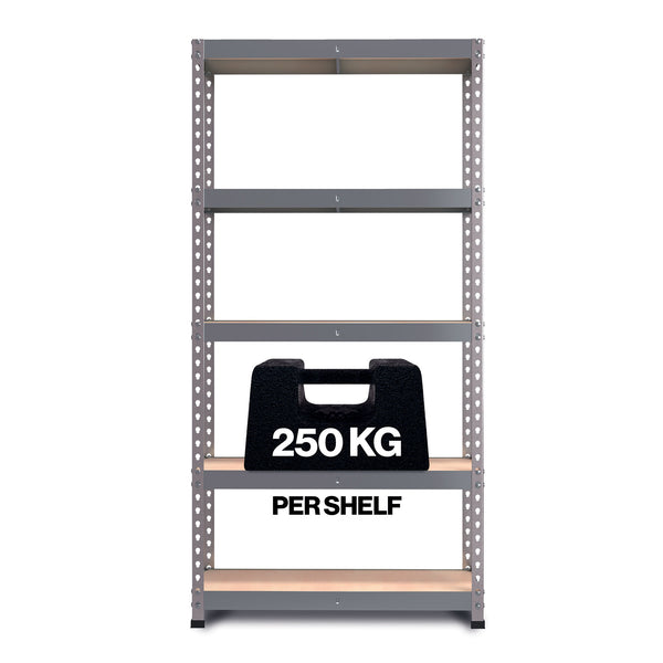 1800x900x400mm 250kg UDL 5x Tier Freestanding FastLok RB Boss Garage Shelving Unit with Galvanised Steel Frame & MDF Shelves