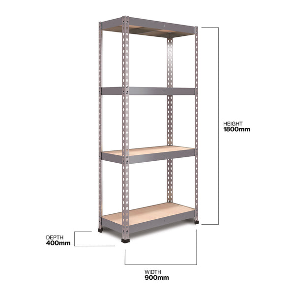 1800x900x400mm 300kg UDL 4x Tier Freestanding RB Boss FastLok Unit with Galvanised Steel Frame & MDF Shelves