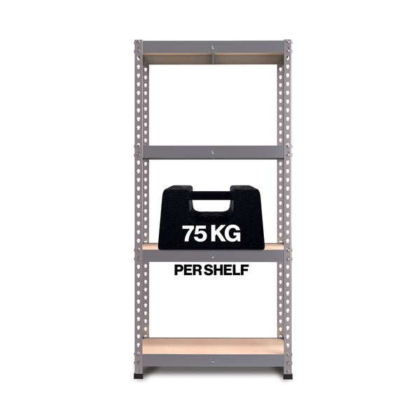 Pack of 2 1450x750x300mm 75kg UDL 4x Tier Freestanding FastLok RB Boss Unit with Galvanised Steel Frame & MDF Shelves