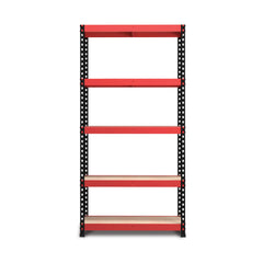 1800x900x300mm 250kg UDL 5x Tier Freestanding FastLok RB Boss Unit with Red & Black Powdercoated Steel Frame & MDF Shelves