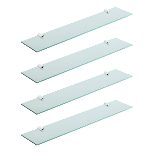 Pack of 4 Straight Tempered Glass Shelf & Brackets - 600x120x6mm
