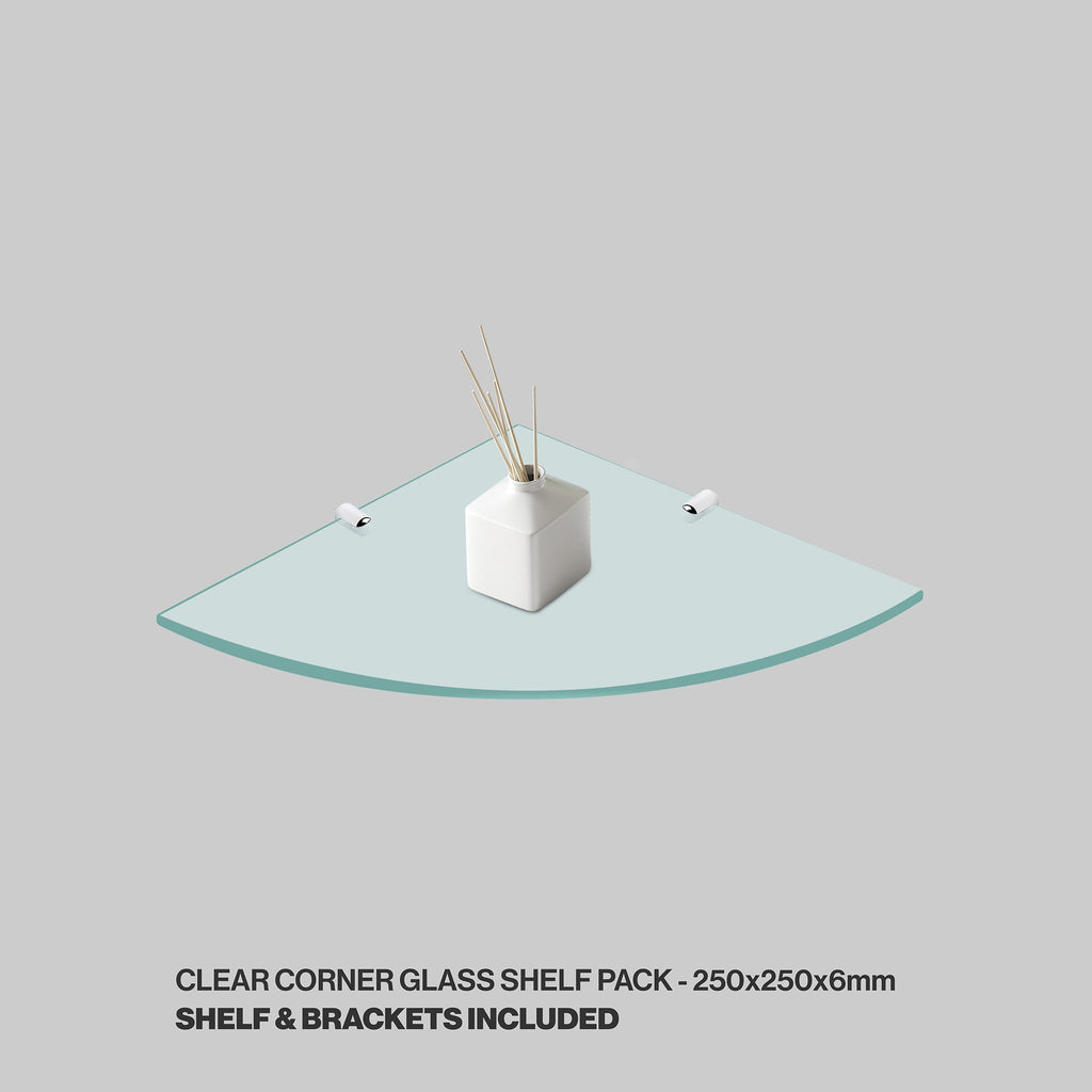 Pack of 4 Tempered Glass Corner Shelves and Brackets | RBUK Hardware ...