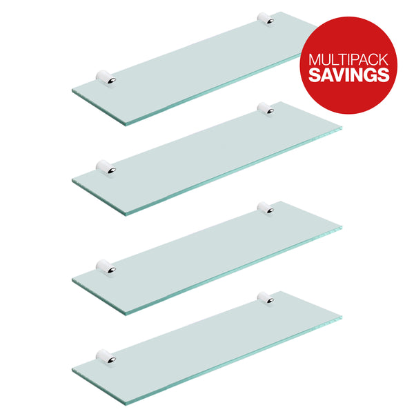 Pack of 4 Straight Tempered Glass Shelves & Brackets - 400x150x6mm