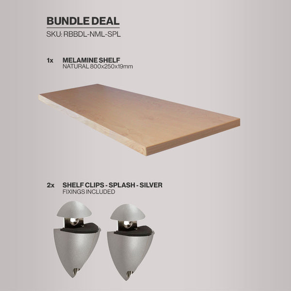 Melamine Shelf and Silver Shelf Clips Bundle