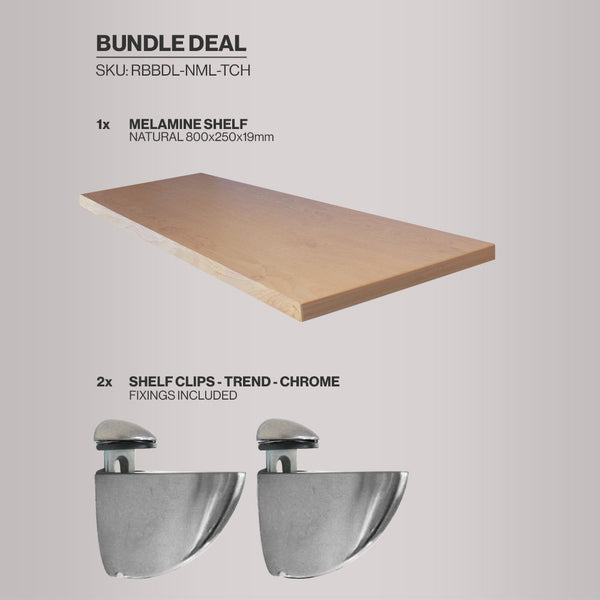 Melamine Shelf and Chrome Shelf Clips Bundle