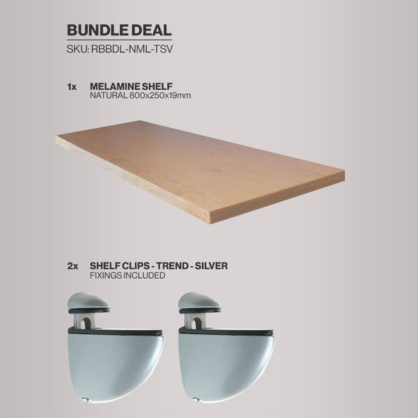 Melamine Shelf and Silver Shelf Clips Bundle