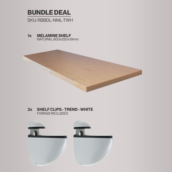 Melamine Shelf and White Shelf Clips Bundle